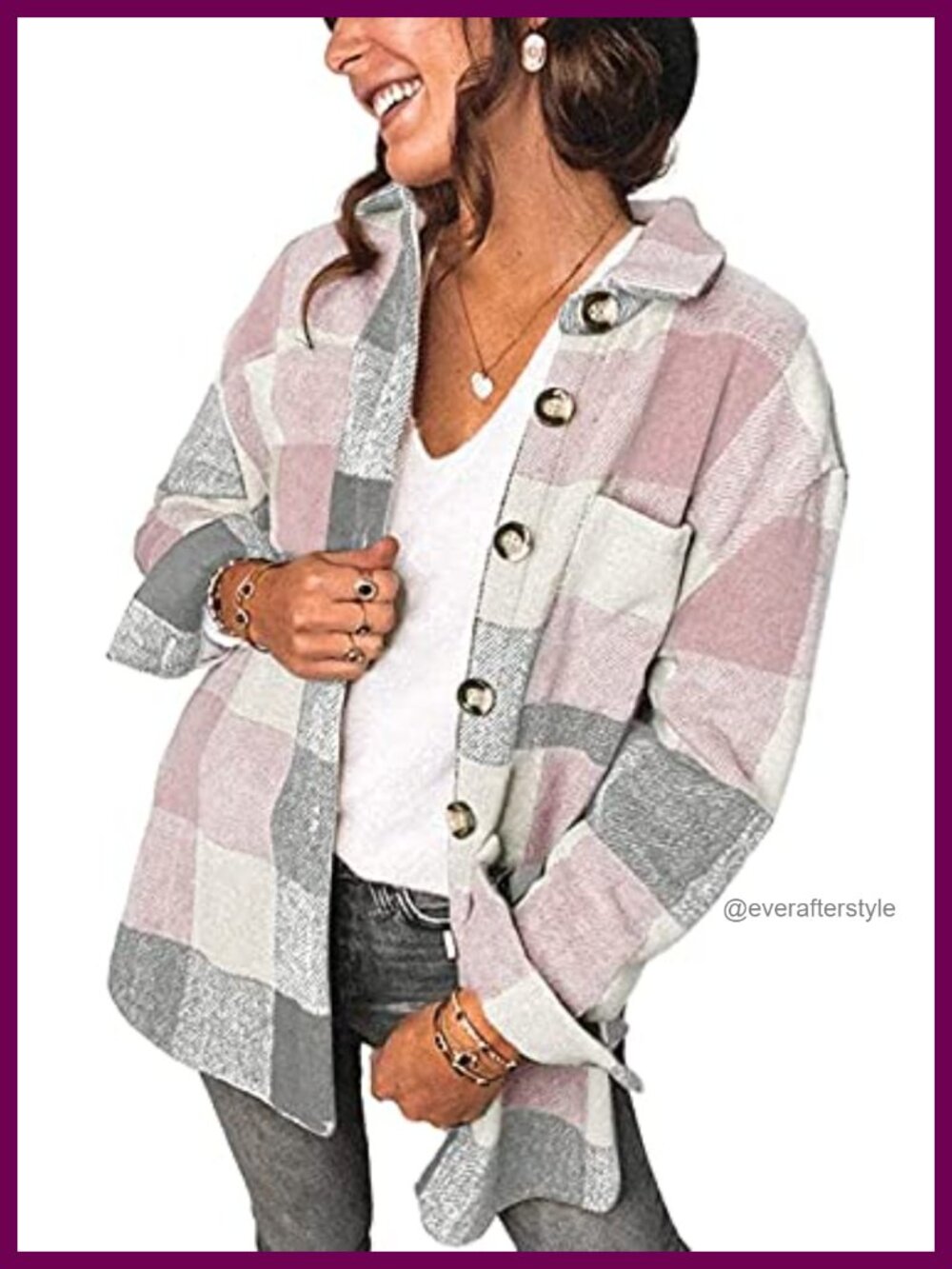 Plaid Shacket Button Down Flannel Oversized Boyfriend Coat